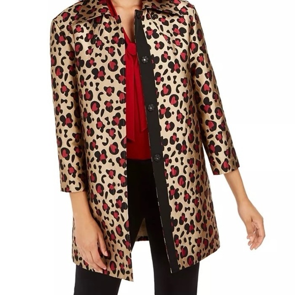 Leopard Print Coat with Black Trim – Elegant Animal Print Outerwear, Size 6 - Picture 1 of 3